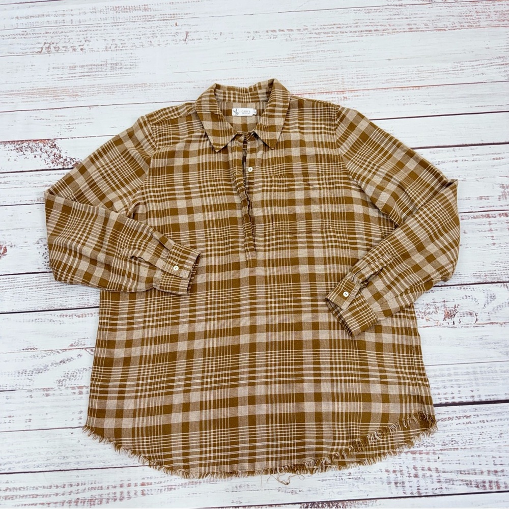 Carve Designs Sawyer Women’s XL Twill Coco Plaid Raw Hem Flannel Shirt - Picture 9 of 13